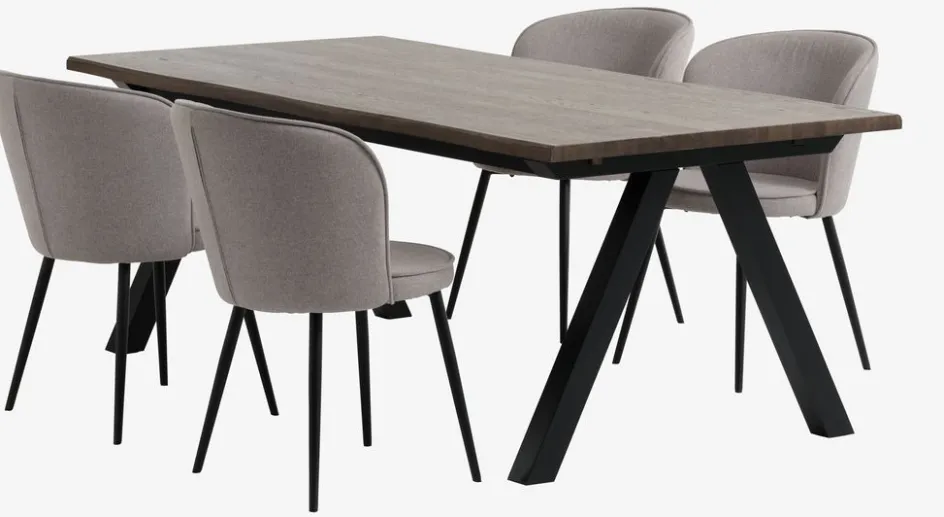 Discount SANDBY + RISSKOVMesa SANDBY L210 roble oscuro + 4 sillas RISSKOV gris claro Mesas De Comedor|Conjuntos De Comedor