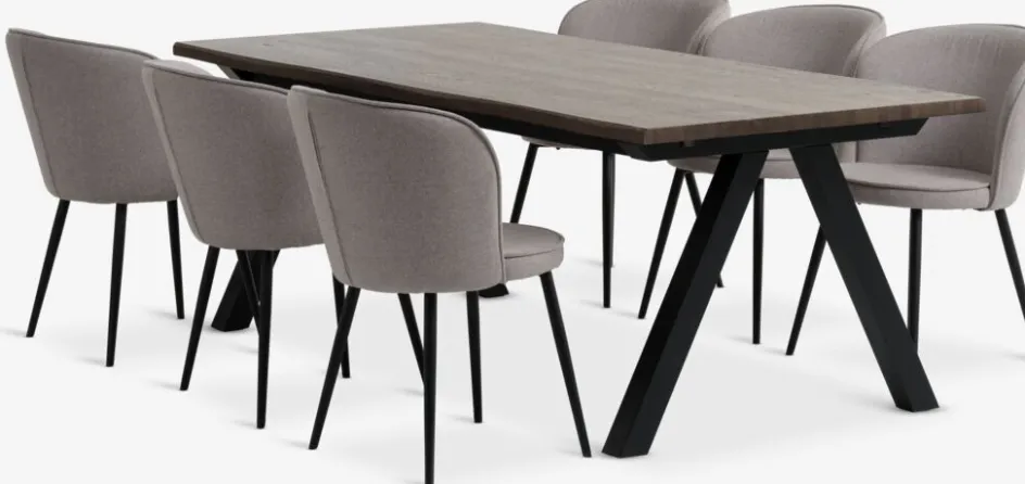 Discount SANDBY + RISSKOVMesa SANDBY L210 roble oscuro + 4 sillas RISSKOV gris claro Mesas De Comedor|Conjuntos De Comedor