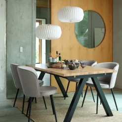 New SANDBY + RISSKOVMesa SANDBY L160 roble natural + 4 sillas RISSKOV gris claro Mesas De Comedor|Conjuntos De Comedor