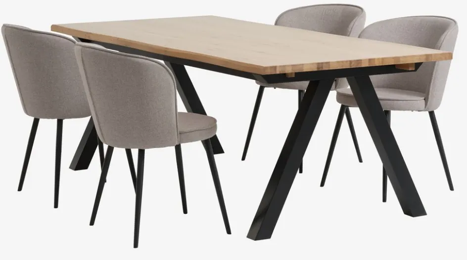 Clearance SANDBY + RISSKOVMesa SANDBY L210 roble natural + 4 sillas RISSKOV gris claro Mesas De Comedor|Conjuntos De Comedor