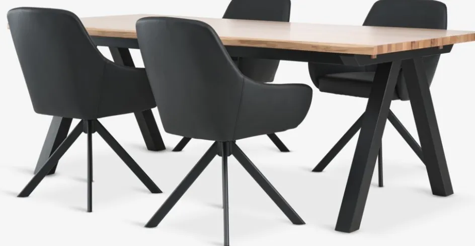 Sale SANDBY + ROSTRUPMesa SANDBY L210 roble natural + 4 sillas ROSTRUP negro Mesas De Comedor|Conjuntos De Comedor