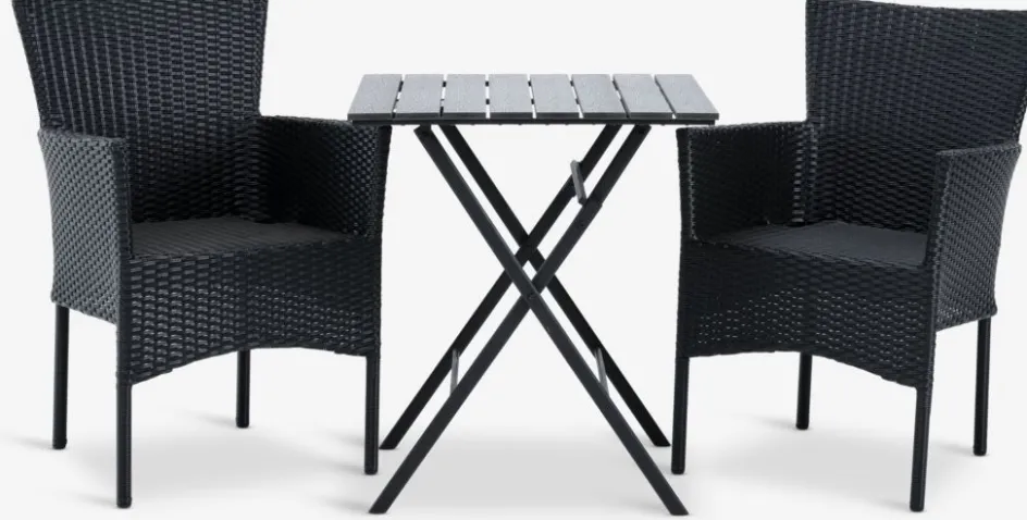 Discount SANDVIKA + AIDTMesa SANDVIKA L65 + 2 sillas AIDT negro Conjuntos Mesa Y Sillas De Jardín