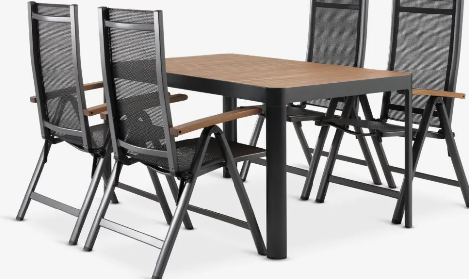 Hot SIRDAL + SIRDALMesa SIRDAL L149 madera dura + 4 sillas SIRDAL gris Conjuntos Mesa Y Sillas De Jardín