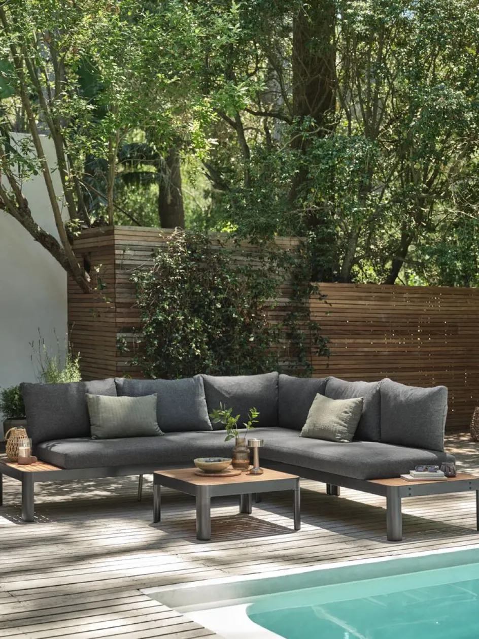 Hot SIRDALConjunto muebles jardín SIRDAL 5 plazas gris oscuro Conjuntos Mesa Y Sillas De Jardín|Muebles De Jardín