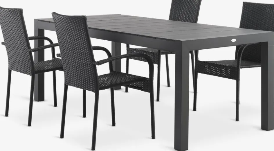 Clearance TYDAL + GUDHJEMMesa TYDAL L208/272 + 4 sillas GUDHJEM negro Conjuntos Mesa Y Sillas De Jardín