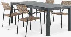 Outlet TYDAL + ORKANGERMesa TYDAL L208/272 negro + 4 sillas ORKANGER natural Conjuntos Mesa Y Sillas De Jardín