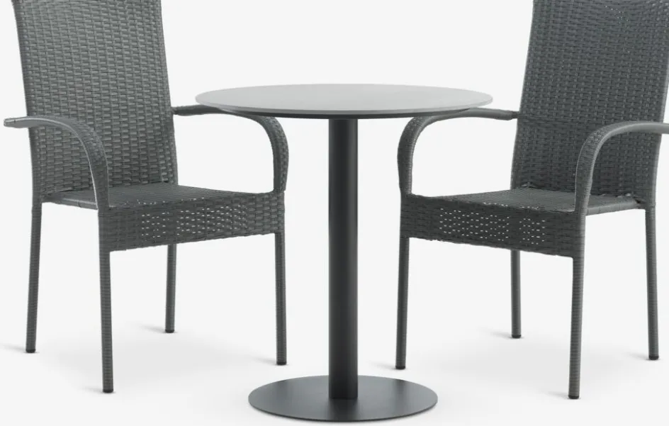 New VAMDRUP + GUDHJEMMesa VAMDRUP Ø70 + 2 sillas GUDHJEM gris Conjuntos Mesa Y Sillas De Jardín