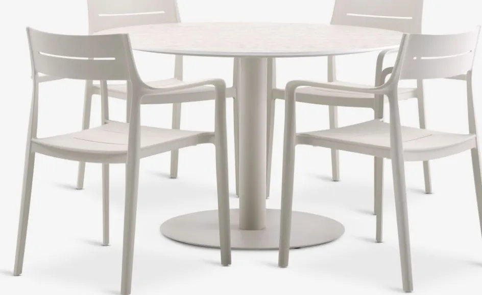 Clearance VAMDRUP + INGSTRUPMesa VAMDRUP Ø120 + 4 sillas INGSTRUP beis Conjuntos Mesa Y Sillas De Jardín