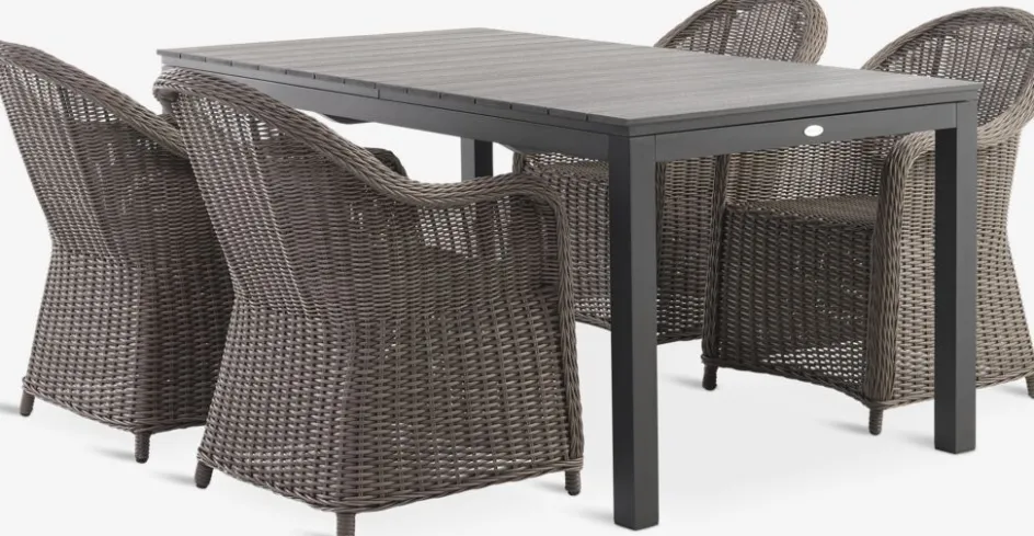 Hot VATTRUP + GAMMELBYMesa VATTRUP L172/276 negro + 4 sillas GAMMELBY gris Conjuntos Mesa Y Sillas De Jardín