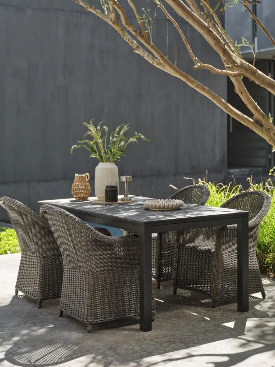 Hot VATTRUP + GAMMELBYMesa VATTRUP L172/276 negro + 4 sillas GAMMELBY gris Conjuntos Mesa Y Sillas De Jardín