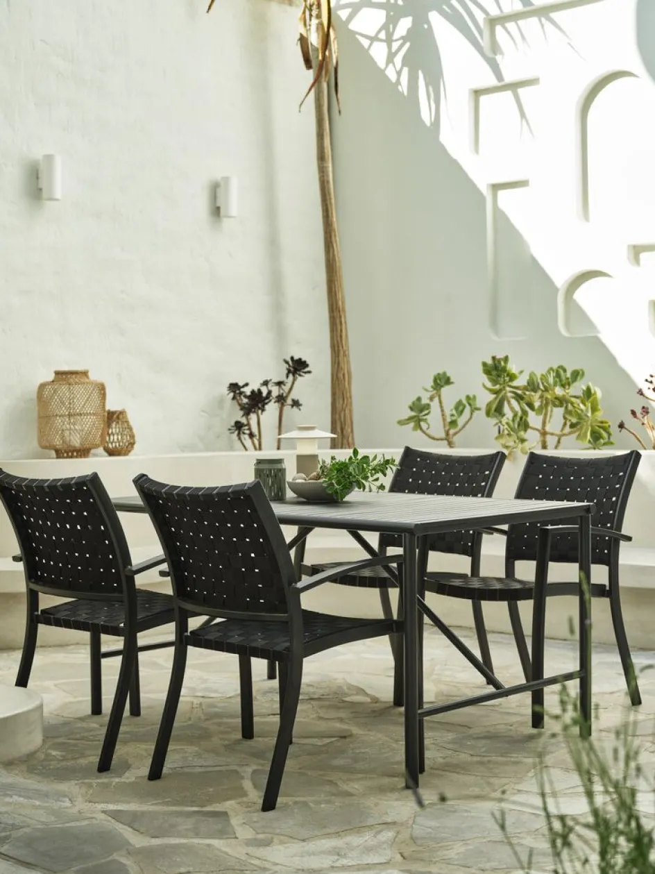New VIERLI + GLOMFJORDMesa VIERLI L149 + 4 sillas GLOMFJORD negro Conjuntos Mesa Y Sillas De Jardín