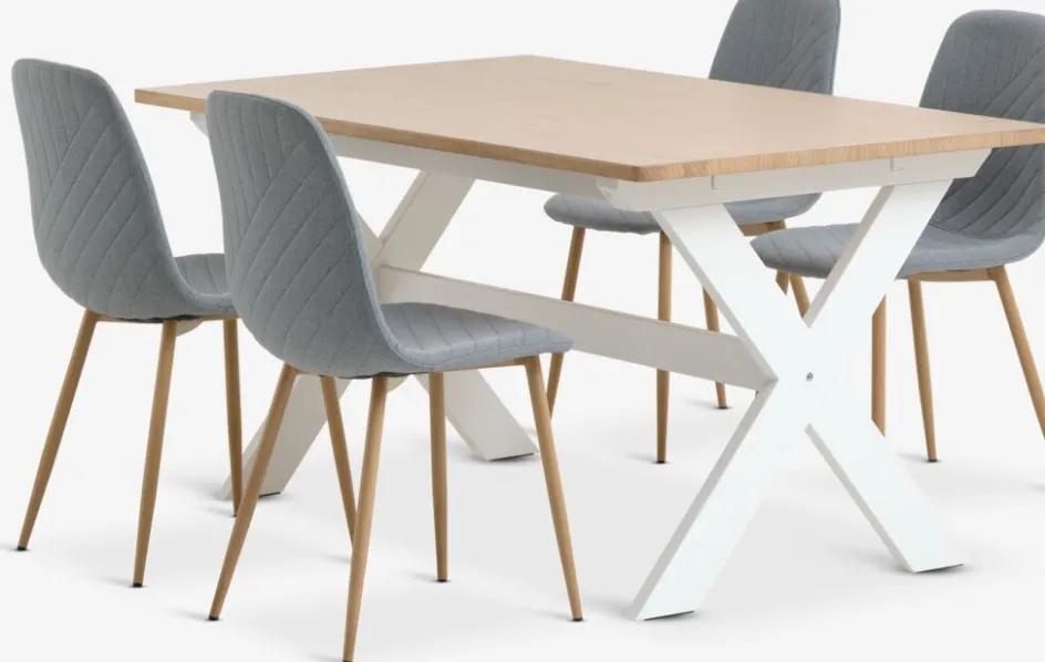 Clearance VISLINGE + JONSTRUPMesa VISLINGE L150 natural + 4 sillas JONSTRUP azul claro Mesas De Comedor|Conjuntos De Comedor